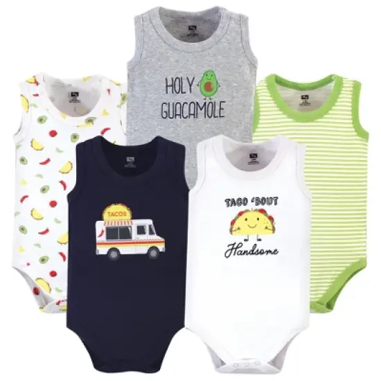 Hudson Baby Infant Boy Cotton Sleeveless Bodysuits 5pk, Taco Truck image {4}