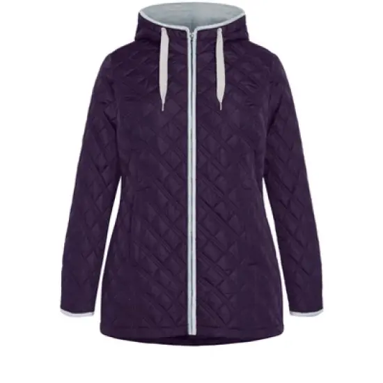 Women's Plus Size Multi Stitch Quilted Coat - deep purple | EVANS image {2}