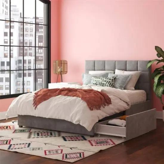 Serena Upholstered Bed with Drawers Light Gray Velvet - Cosmoliving By Cosmopolitan image {1}