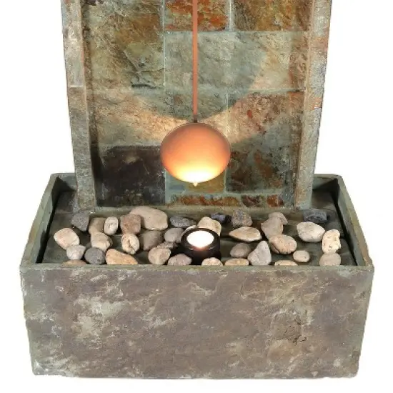 Sunnydaze 49"H Electric Natural Slate Indoor/Outdoor Water Fountain with Clock and LED Light image {4}