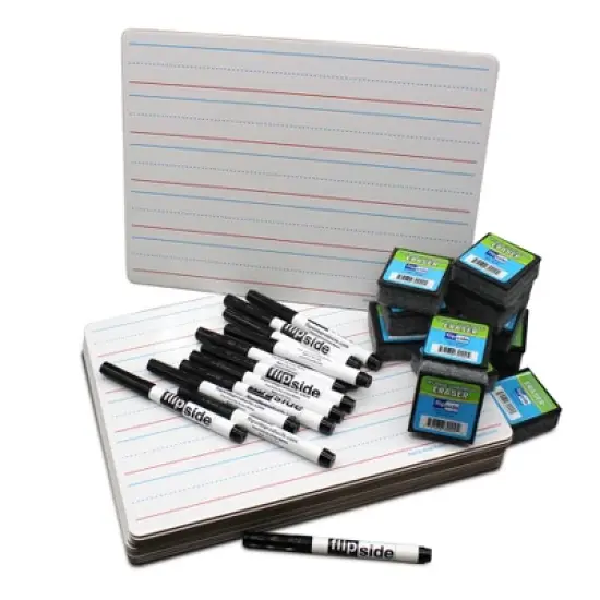 Flipside Products Red & Blue Ruled/Dry Erase Dual Sided Board + Pen + Student Eraser Set, 12 Sets image {5}