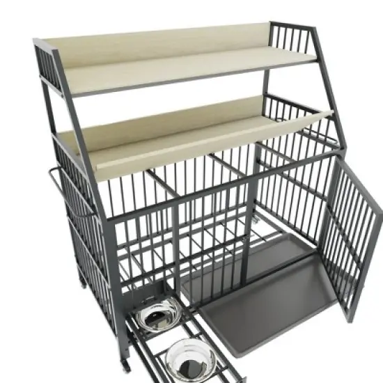 Whisen Large Pet Crate with Rack, Drawers, Stainless Steel Basin image {6}