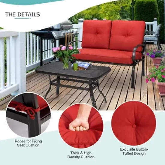 Costway 2PC Patio LoveSeat Coffee Table Furniture Set  Bench W/ Cushions image {6}