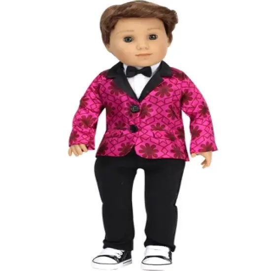 Sophia&rsquo;s Satin Blazer, Dickie with Bow Tie, & Dress Pants for 18&rdquo; Dolls, Magenta/Black image {1}
