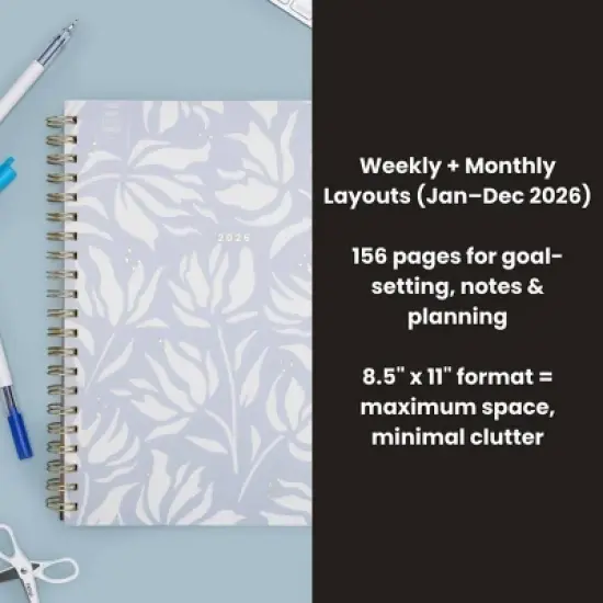 Yoobi Evolve 2026 12 Months Planner 8.5"x11" Weekly/Monthly Blue Floral image {1}