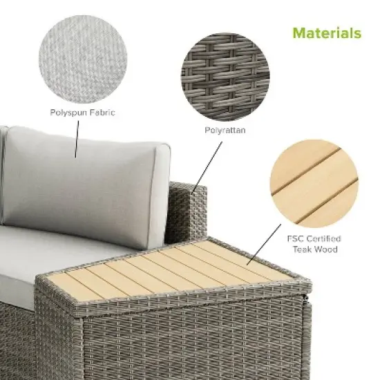 Greemotion 5pc Barbuda Curved Outdoor Furniture Set with Teak Wood Storage Tables Brown: UV-Protected, Rust-Resistant Patio Set image {3}