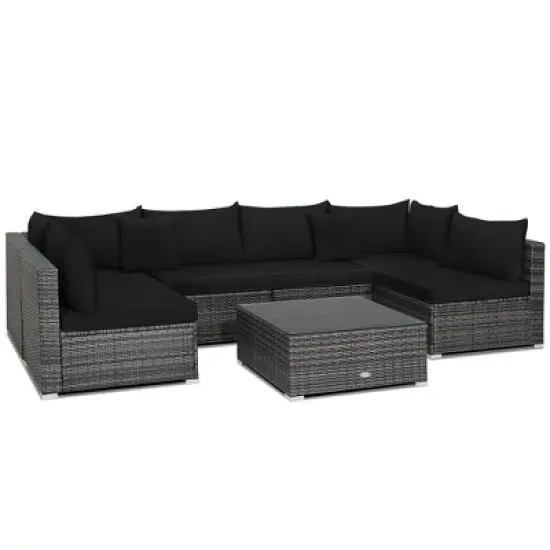 Costway 7PCS Patio Rattan Furniture Set Sectional Sofa Cushioned Garden image {8}