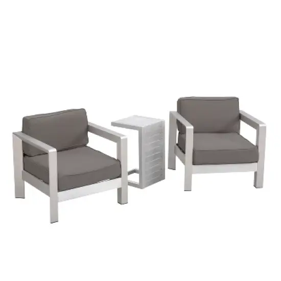 Christopher Knight Home Aviara Outdoor Aluminum 3 Piece Chat Set with C Shaped Side Table image {11}