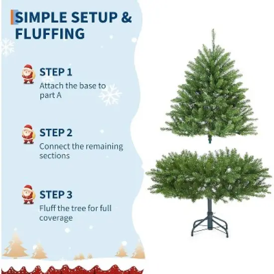 4.5/6/7.5/9FT Pre-Lit Artificial Spruce Christmas Tree with 200 Lights, 11 Modes, Hinged Branches, Foot Switch, Thick Tips, Green, Metal Stand image {4}