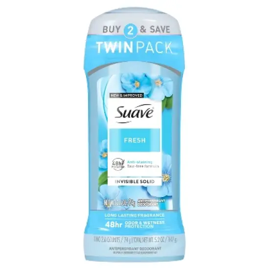 Suave Fresh Anti-Staining 48-Hour Antiperspirant & Deodorant Stick - 2.6oz/2pk image {9}