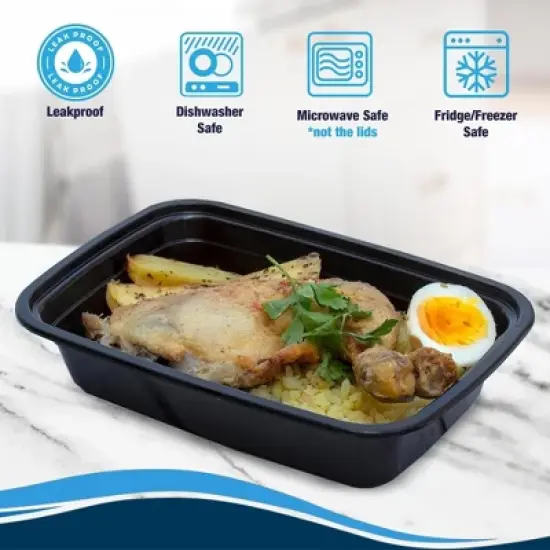 Meal Prep Containers W/Lids -Square Food Storage  BPA-Free Stackable  Microwave  Freezer & Dishwasher Safe  Reusable Lunch Bento Box image {2}