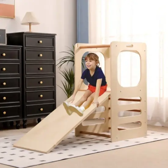 Funphix Kids Step Stool Learning Helper Tower Kitchen Stool with Chalkboard and Slide image {4}