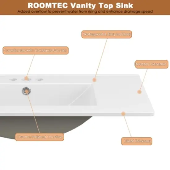 Bathroom Ceramic Vanity Top with Three Holes in White image {5}