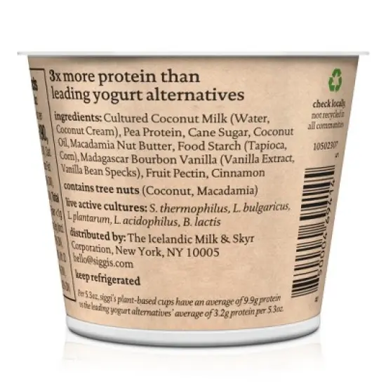 Siggi's Vanilla Cinnamon Plant-Based Coconut Blend Yogurt Alternative - 5.3oz image {7}
