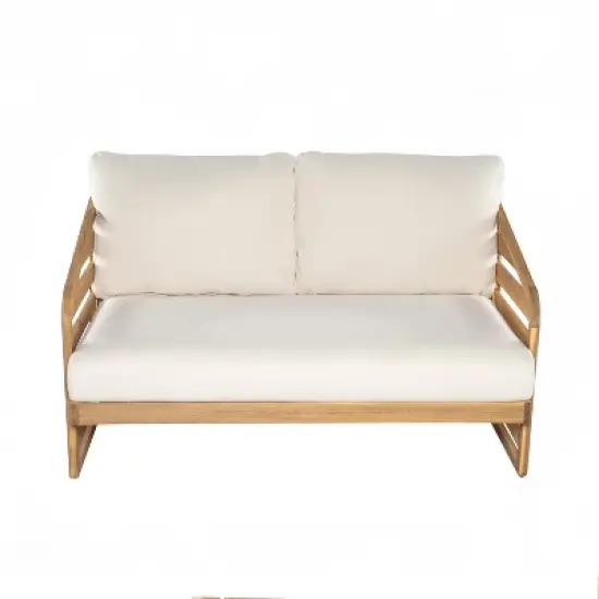 Christopher Knight Home Yantic 4 Piece Outdoor Modern Acacia Wood Chat Set with Water-Resistant Cushions image {3}