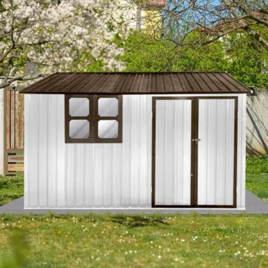 CAVINAS 10ftx8ft Outdoor Garden Shed Large Metal Storage Sheds with Hinged Door and Window for Backyard image {7}