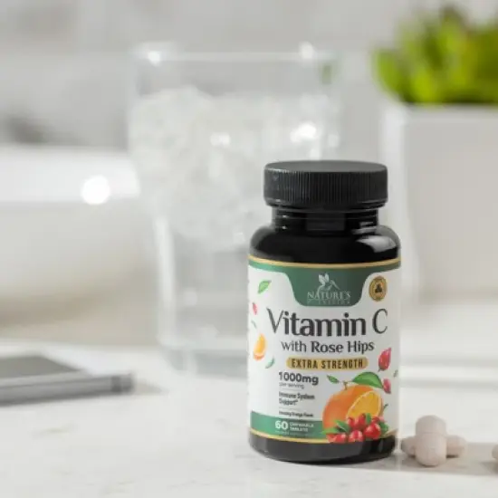 Chewable Vitamin C 1000mg - Extra Strength Antioxidants for Powerful Immune Support w/Vitamin C & Rose HIPS - Potent Dietary VIT C Chews - 60 Tablets image {8}