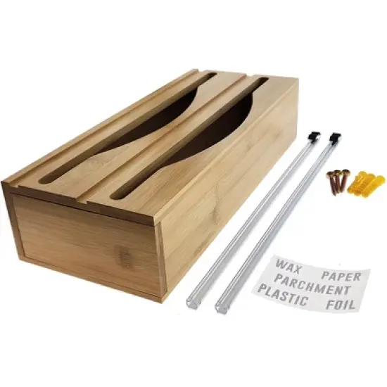 OnDisplay Luxe Bamboo Plastic Wrap/Wax Paper/Aluminum Foil Dispenser for Drawer or Wall Mountable image {3}