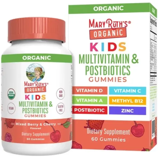 MaryRuth's Kids Multivitamin & Postbiotics Gummies, Mixed Berry & Cherry, Org, 60 ct image {10}