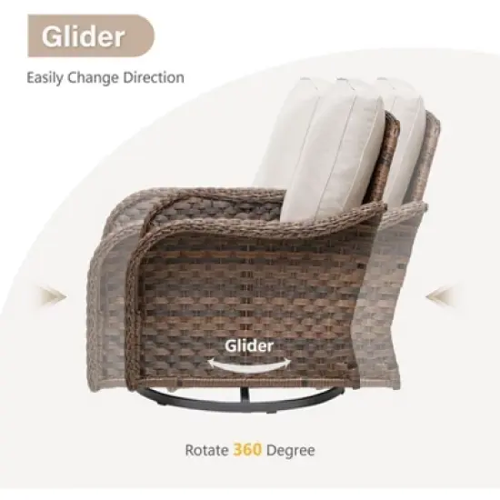 Buenhomino 5 Piece Patio Furniture Set, Wicker Patio Conversation Sets with Swivel Chairs, Outdoor Loveseat Sofa Sets with 2 Ottomans for Backyard image {7}