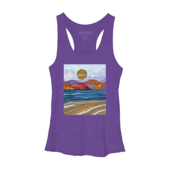 Women's Design By Humans Beach Landscape Stain Glass By Maryedenoa Racerback Tank Top image {6}