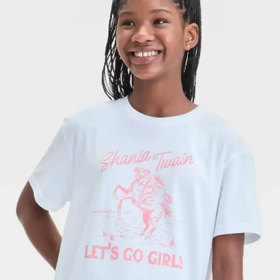 Girls' Shania Twain 'Let's Go Girls' Oversized Graphic T-Shirt - White image {1}