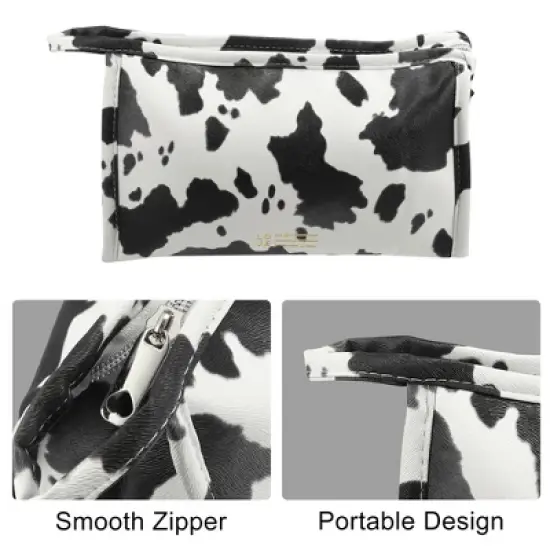 Unique Bargains Makeup Bag Cosmetic Travel Bag Large Makeup Bag Organizer Bag for Women Faux Leather Black White 1 Pcs image {2}