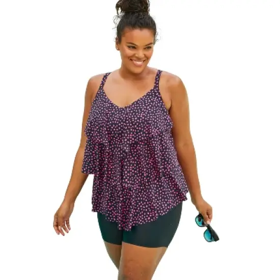 Swim 365 Women&rsquo;s Plus Size Longer-Length Tiered-Ruffle Tankini Top image {3}