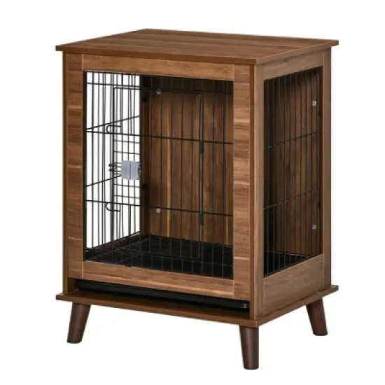PawHut Wooden Dog Kennel, End Table Furniture with Lockable Doors, Small Size Pet Crate Indoor Animal Cage, Brown image {3}