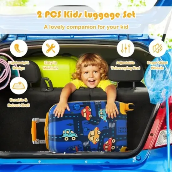 Costway 2PC Kids Carry On Luggage Set 12'' Backpack & 18'' Rolling Suitcase for Travel image {4}