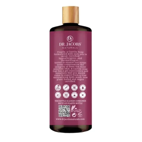 Dr Jacobs Naturals Rich Castile Rose  Body Wash Hypoallergenic Vegan Sulfate-Free Paraben-Free Dermatologist Recommended 32oz - Rose image {2}