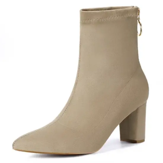 Allegra K Women's Pointed Toe Zipper Chunky Heels Ankle Boots image {8}