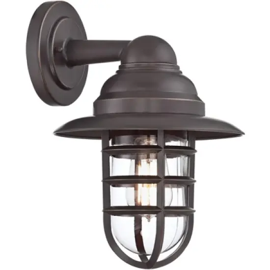 John Timberland Marlowe Industrial Outdoor Wall Light Fixture Galvanized Hooded Cage 13 1/4" Clear Glass for Post Exterior Barn Deck House Porch Yard image {4}