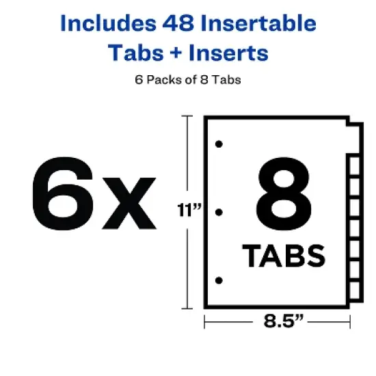 Avery Big Tab Insertable Extra Wide Dividers for 3 Ring Binders, 8-Tab Sets, Clear Tabs, 6 Sets (21940) image {4}