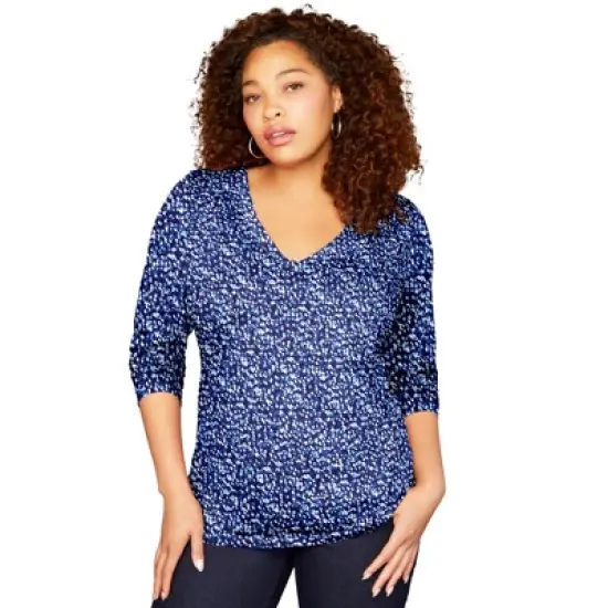June + Vie by Roaman's Women&rsquo;s Plus Size Long-Sleeve V-Neck One + Only Tee image {8}