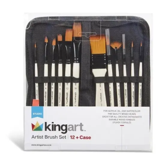 KINGART Brush Set Gold Nylon in Case 12 pc image {2}
