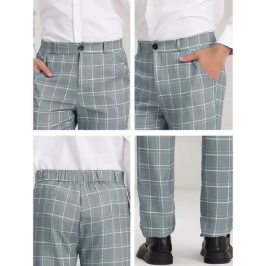 Lars Amadeus Men's Slim Fit Flat Front Plaid Business Formal Pants image {5}