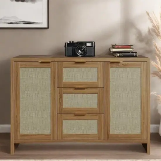 Modern Rattan Buffet Cabinet Sideboard with Storage, 47" Boho Buffet Table with Drawers, Coffee Bar Cabinet for Entryway, Living Room, Farmhouse image {7}