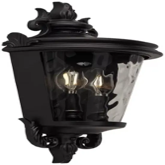 John Timberland Casa Marseille Vintage Rustic Outdoor Wall Light Fixture Textured Black Scroll 17" Clear Hammered Glass for Post Exterior Barn Deck image {4}