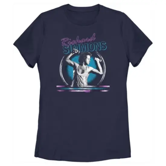 Women's Richard Simmons Distressed Hand Weights Logo T-Shirt image {3}