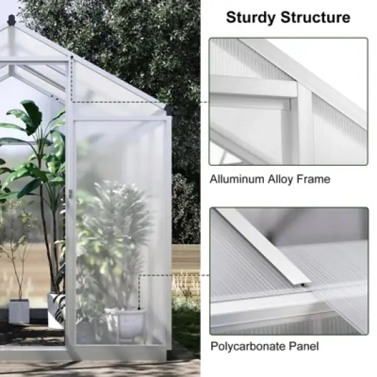 6.25 x 6 Ft Greenhouse for Outdoors, Aluminum Alloy & Polycarbonate Green House with Windows Vent, for Patio, Backyard, Garden,Silver image {4}