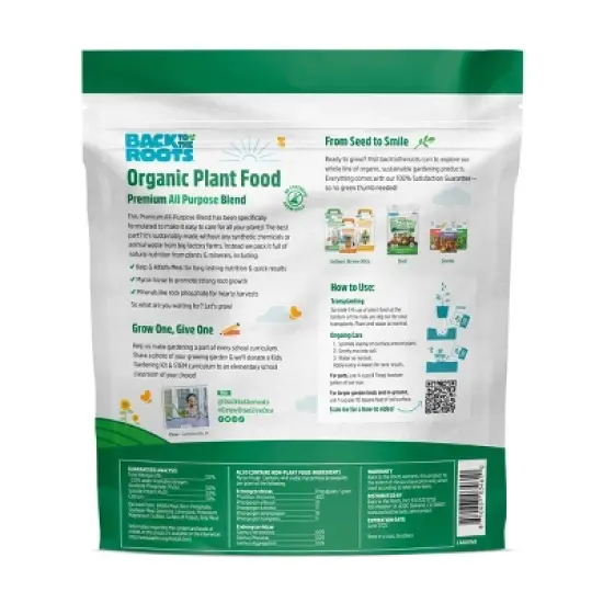 Back to the Roots 1.5lb Organic Plant Food All Purpose Premium Blend: Nutrient-Rich for Indoor & Outdoor Gardens, Non-Synthetic image {2}