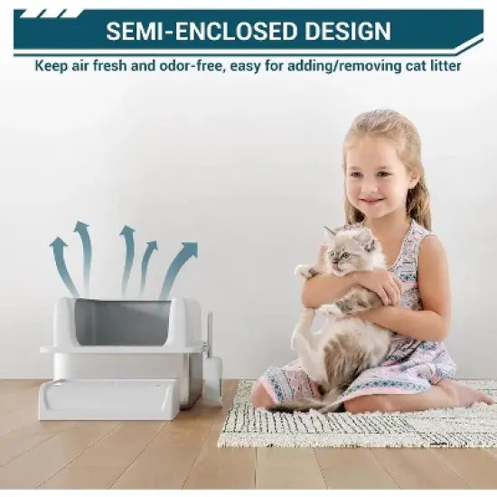 Stainless Steel Cat Litter Box with Cleaning Pedal, 6/8 Inch Deep, Dark Gray, High Wall Non-Stick Leak-Proof Cat Box, Easy to Clean for Indoor Cats image {7}