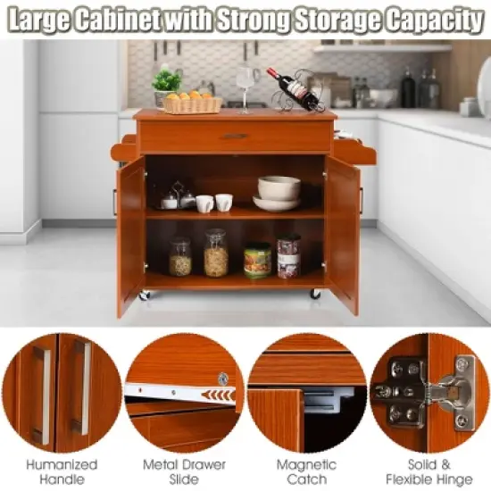Costway Rolling Kitchen Island Cart Storage Cabinet w/ Towel & Spice Rack White\Black\Cherry\Gray image {8}