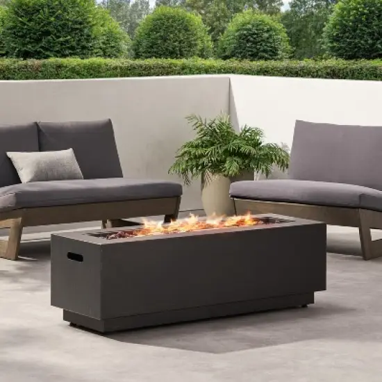 40-Inch Rectangular Outdoor Iron Fire Pit With Propane Tank Storage - 50,000 BTU, Dark Grey image {11}