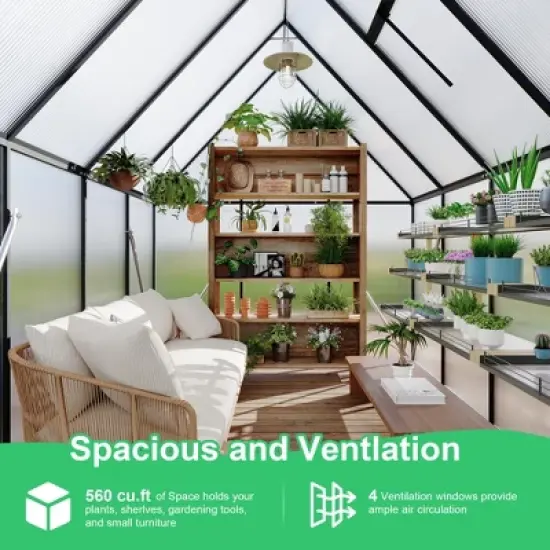 Aluminum-Framed Polycarbonate Greenhouse, Heavy Duty, with Quick Setup Structure and Roof Vent, Large Enhanced Aluminum GreenhouseKit for Outdoors image {2}