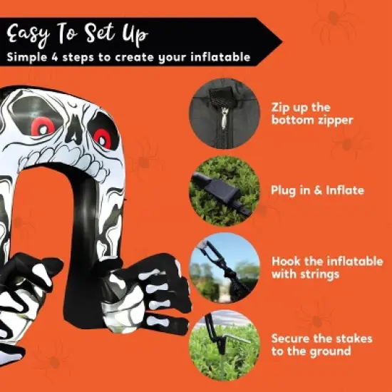 Joyfy 8 FT Tall Halloween Inflatable Outdoor Decoration, Giant Skeleton with Hands Grabbing Archway Inflatable for Halloween Yard Garden Lawn Decor image {4}