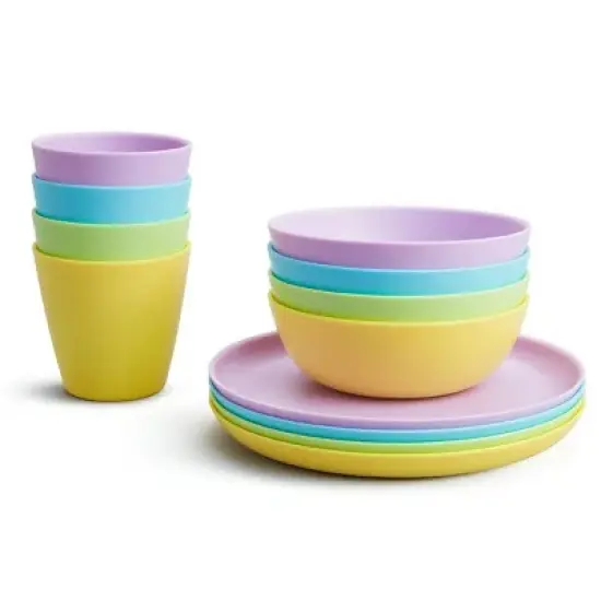12-Piece Toddler Dining Set &uml;C BPA-Free Plates, Bowls & Cups, Multi-Color, Stackable & Durable image {1}