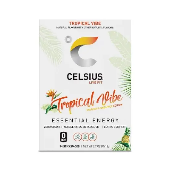 CELSIUS On The Go Powder Sticks Tropical Vibe Essential Energy - 14pk Sticks image {4}