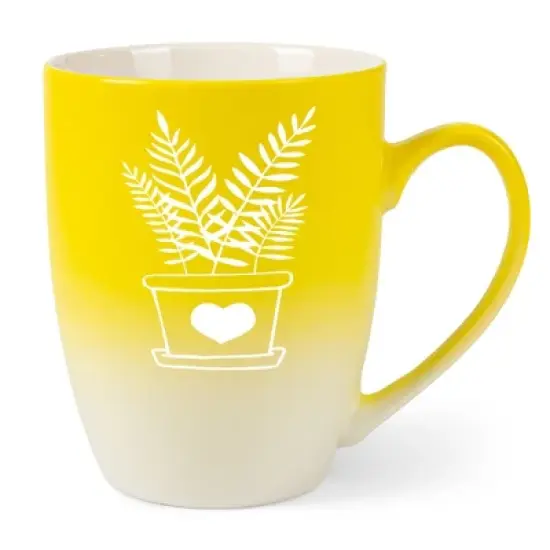 Elanze Designs Botanical Foliage Nature Coffee Cup Mug 12 Ounce Ceramic With Ombre Gradient Elegant Minimalist Fern in Heart Planter Silhouette Yellow image {5}